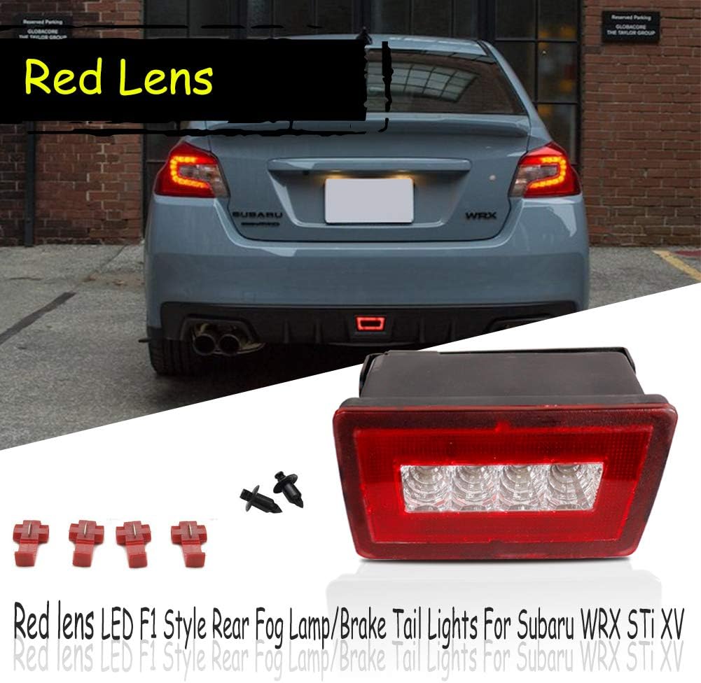 Red Lens 3-In-1 LED Rear Fog Light Kit Compatible with 2011-up Subaru Impreza WRX/STi XV Crosstrek, Functions as Tail Lamp, Brake Lamp, Backup Reverse Light