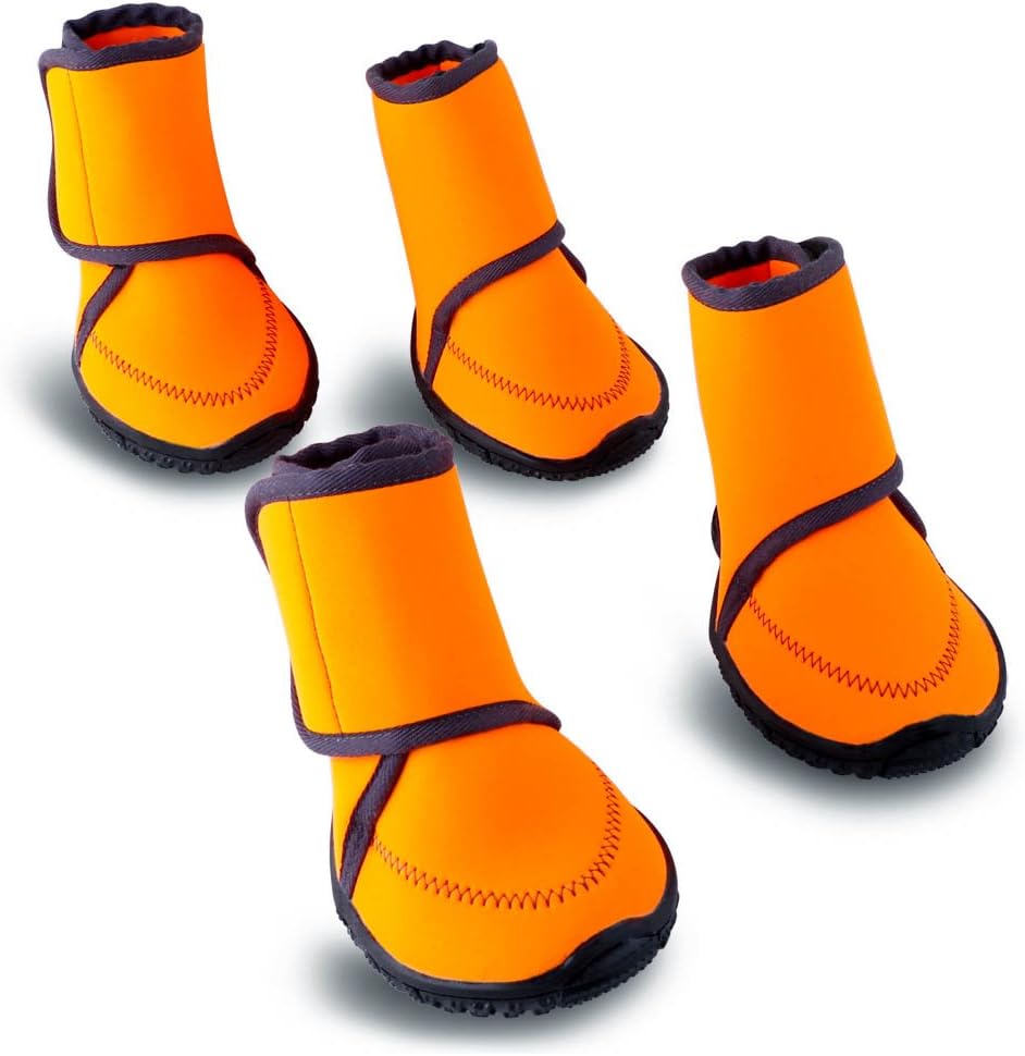 Petbobi HEUAME007-xl HaveGet Waterproof Dog Shoes Fluorescent Orange Dog Boots Adjustable Straps and Rugged Anti-Slip Sole Paw Protectors for All Weather Comfortable Easy to Wear Suitable for Large Dog (XL)
