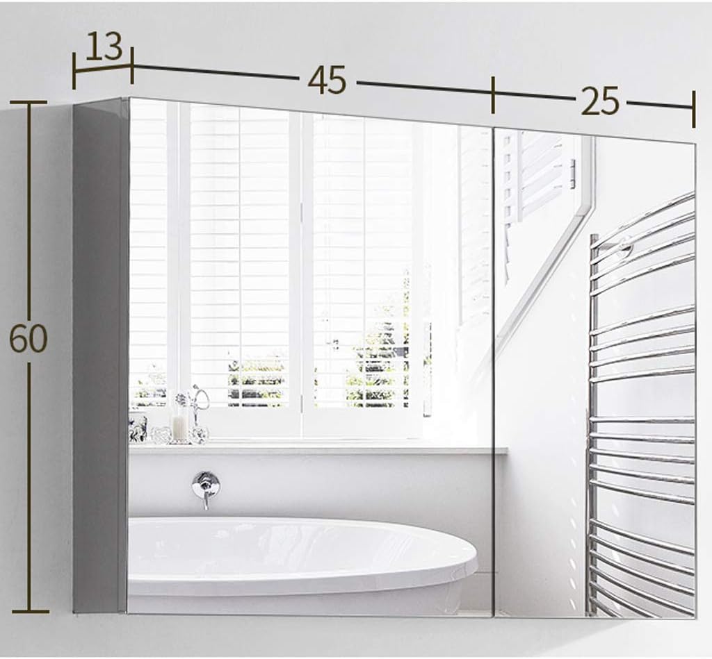 LED Bathroom Mirror Cabinet,Wall Storage Cupboard,Stainless Steel Mirrored Cabinet with Light Tough,for Kitchen,Bathroom,Bedroom. (Left 70cm)