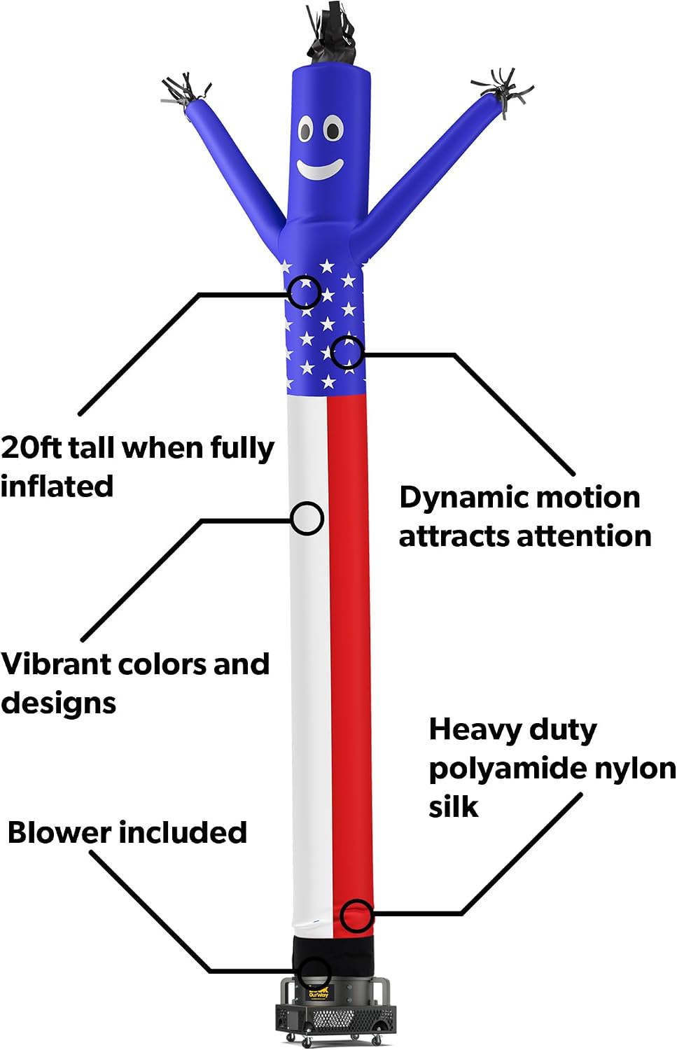 LookOurWay Air Dancers Inflatable Tube Man Complete Set with 1 HP Weather-Resistant Sky Dancer Blower