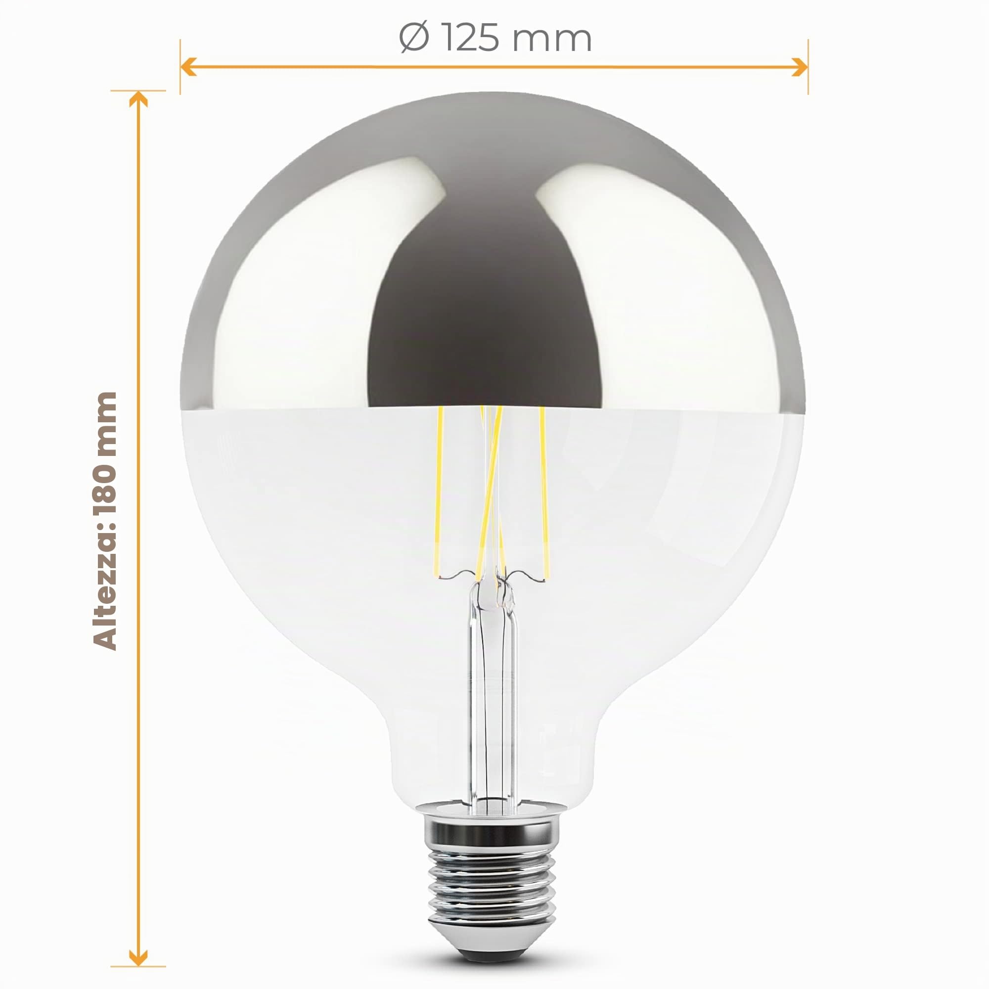 SSC-LUXon Globe XL - 2 lampadine a LED con luce bianca calda, attacco E27, 5 W, colore: Argento