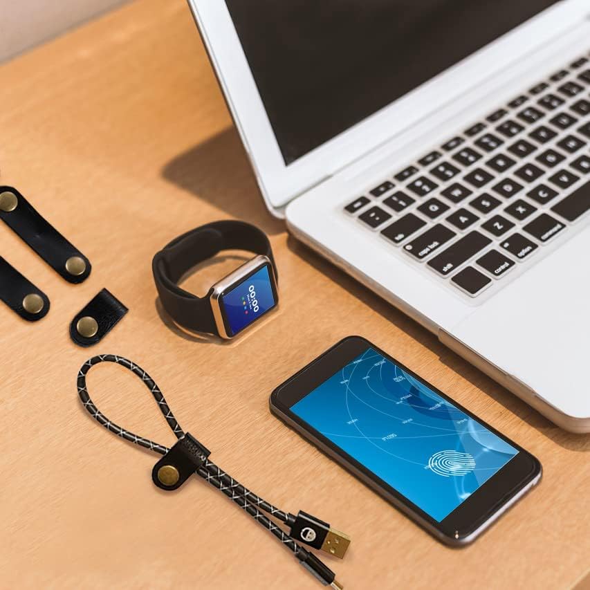 Viaky 24 Pieces Reusable Leather Cable Ties, Adjustable Cord Organizer Portable Earphone Winder Usb Wire Clips Management - 2 Sizes, Black And Gold