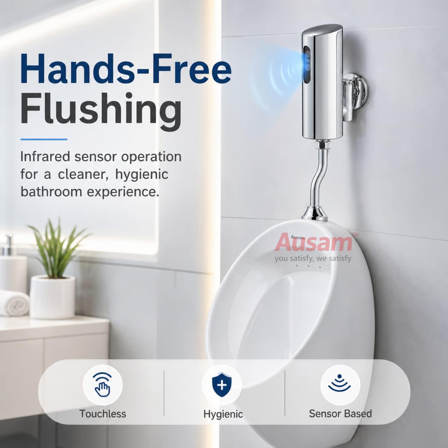 Ausam Automatic Sensor Urinal Flush Valve | Touchless Infrared Electronic Flush System, Chrome Wall Mounted, Water Saving Hygienic for Commercial Toilets 2