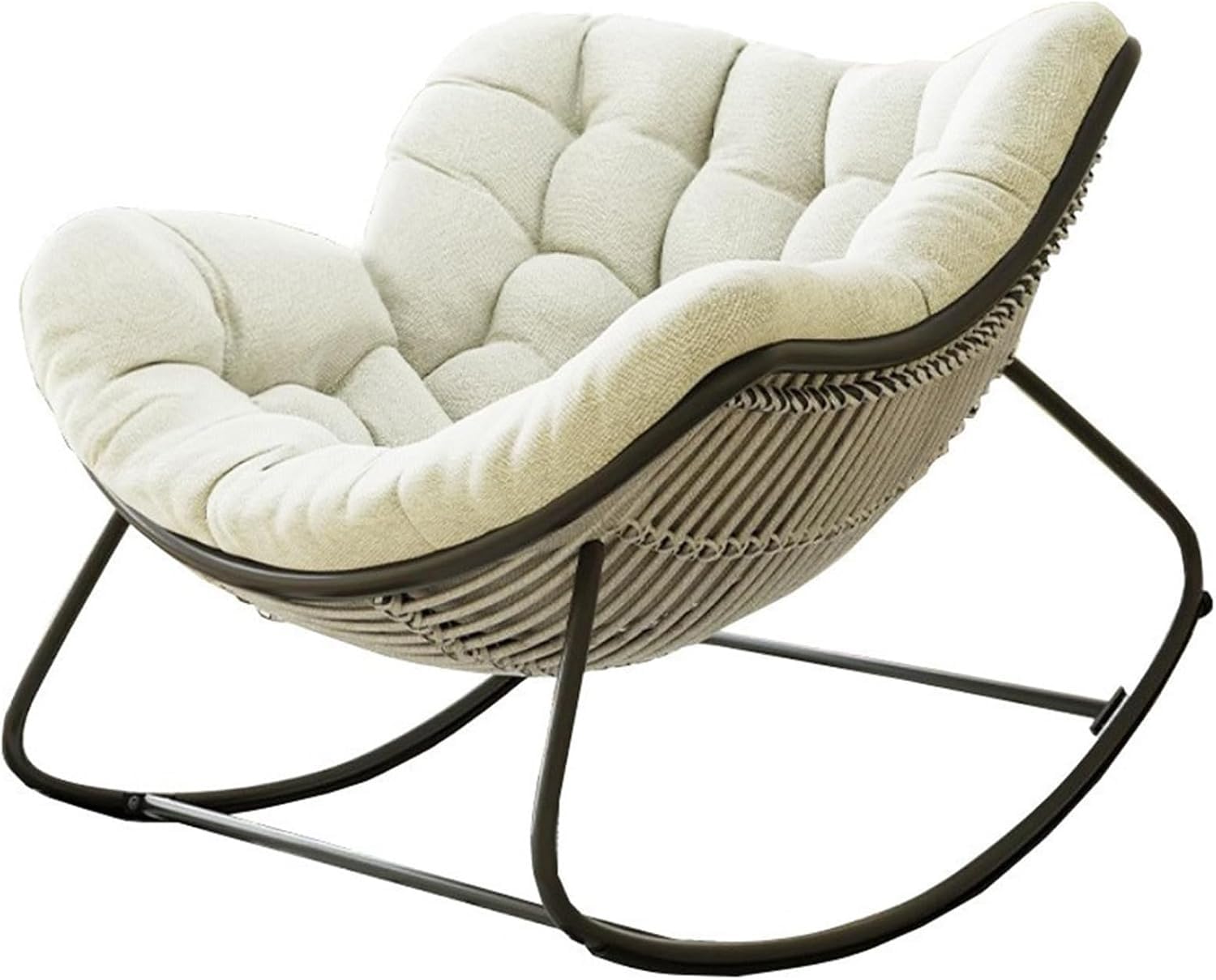 Chaise à bascule surdimensionnée en osier et acier avec grand coussin de terrasse
