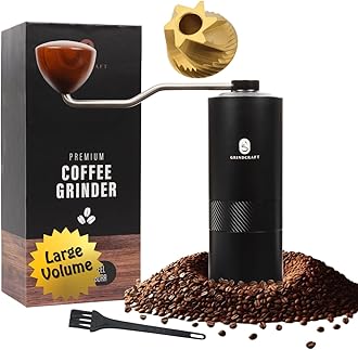 Premium Manual Coffee Grinder with Stainless Steel and Titanium Burr grinder for coffee beans, espresso, french press and moka pots ; Large 40g capacity