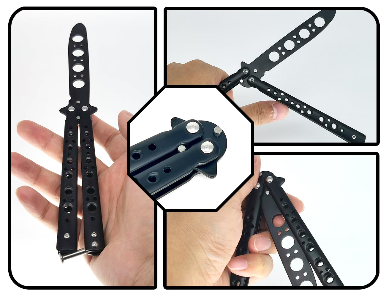 Cuchillo de mariposa entrenador hoja sin afilar para principiantes negro