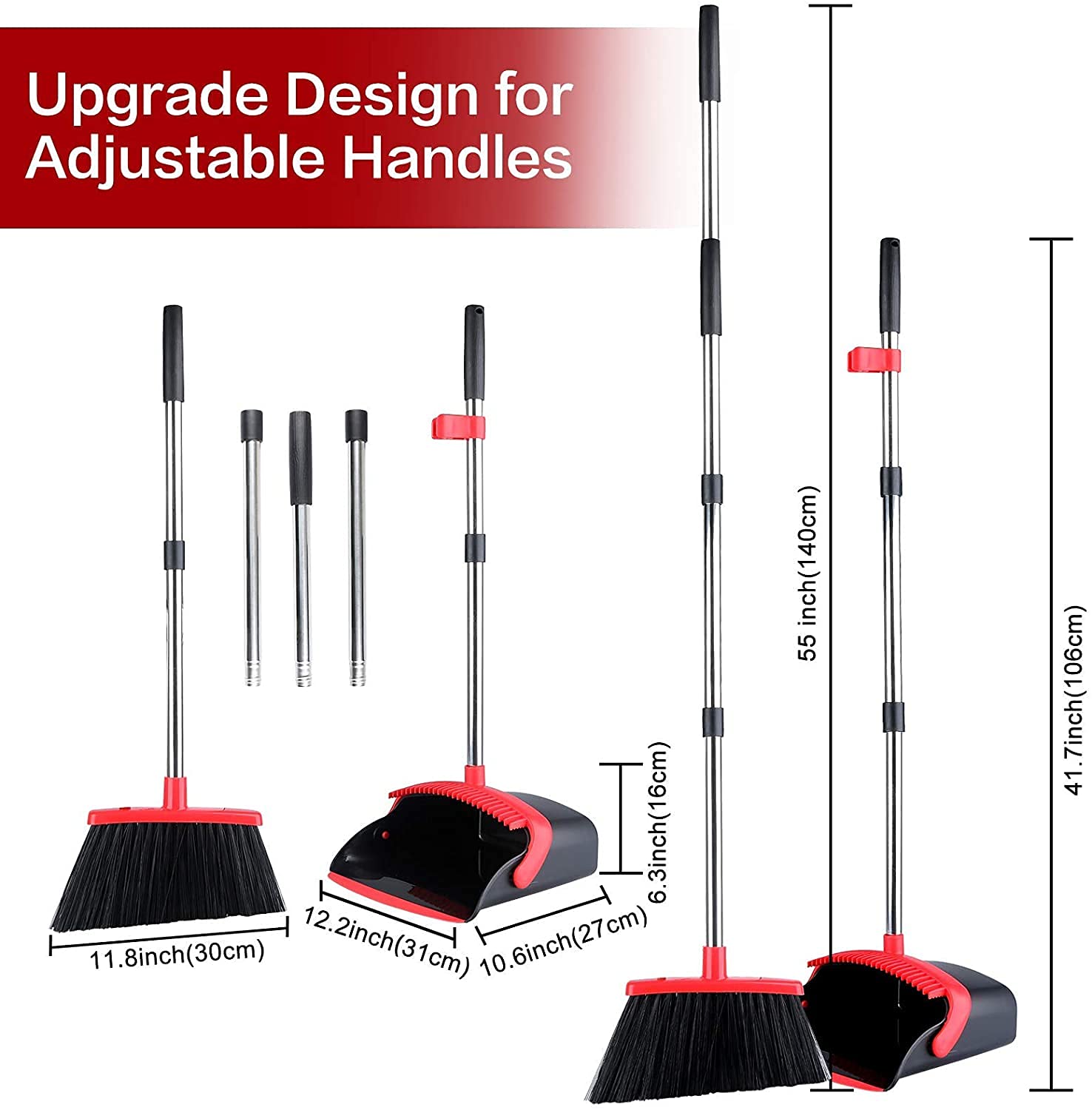 Large Broom and Dustpan, Broom and Dustpan Set, Heavy Duty Dust Pan