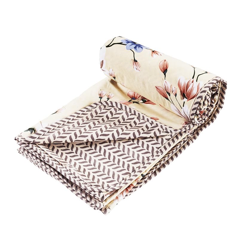 Image of VAS COLLECTIONS Pure Cotton 120 GSM Reversible Soft Lightweight Printed Single Bed Blanket /AC Dohar /Skin Friendly Dohar-152 x 225 cm - Yellow & Blue