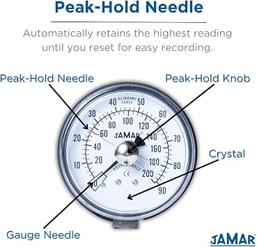 Jamar Hydraulic Hand Dynamometer – Lightweight, Adjustable Grip Strength Tester with Max Force Indicator – Measures PSI, Pounds, and Kilograms – Professional Hand Evaluation Tool – Stainless Steel