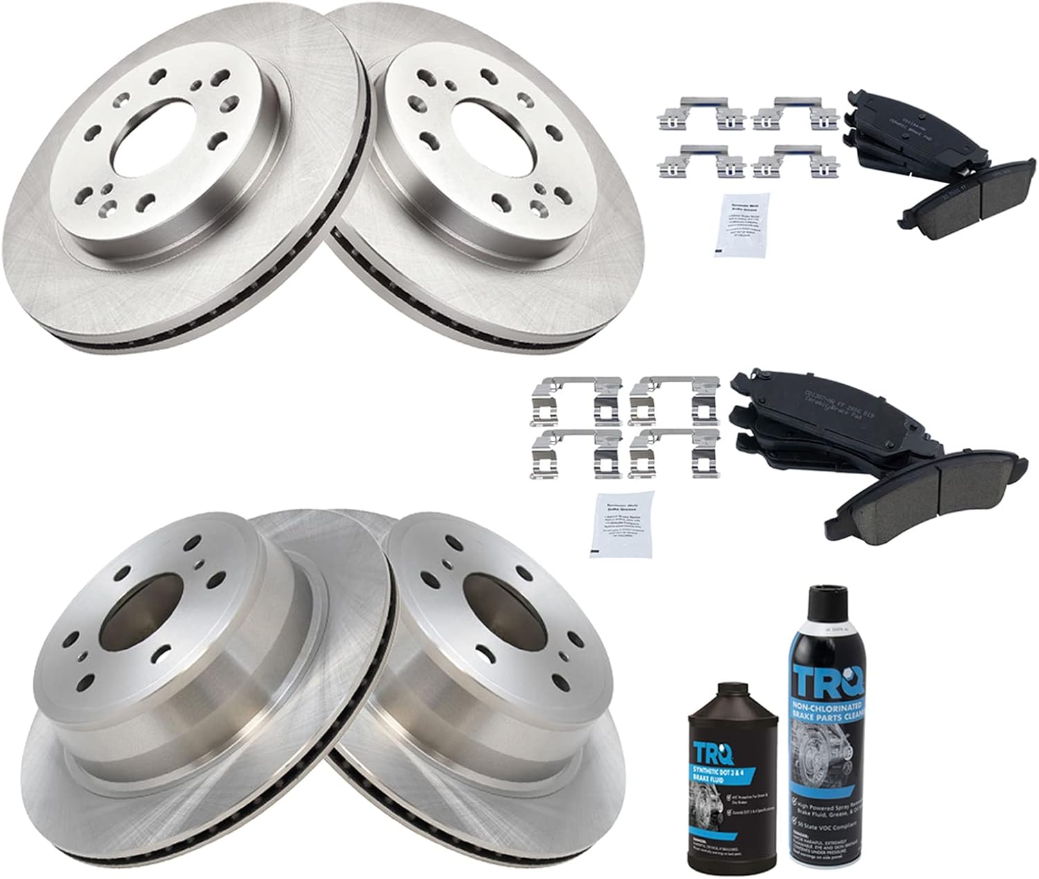 TRQ Front & Rear Brake Pad & Rotor Kit Ceramic Compatible with 08-13 Avalanche 08-14 Escalade Escalade ESV Escalade EXT 07-13 Sierra 1500 Silverado 1500 Suburban 1500 Tahoe Yukon Yukon XL 1500