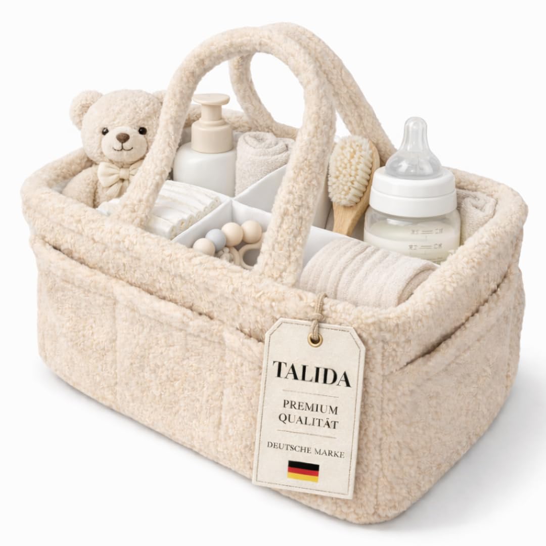 Generisch Wickelkorb Teddy Weiß - Wickelorganizer für Babys – Aufbewahrungskorb für Windeln, Feuchttücher und Babyartikel – Perfektes Baby Geschenk, Organizer für Wickeltisch und Wickeltasch