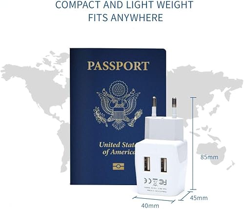 Vista 4 de Ceptics Adaptador de viaje para Australia, Nueva Zelanda y China, entrada USB dual, ultracompacto, de Estados Unidos a tipo I, perfecto