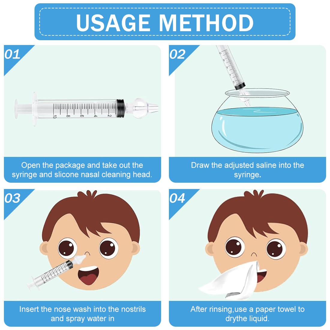 Système de rinçage des sinus, mouches bébé seringue nasale Lot de 6-Dispositif, seringues avec embouts silicone souple, Professionnel pour irrigateur nasal nettoyeur de nez pour nourrisson portable