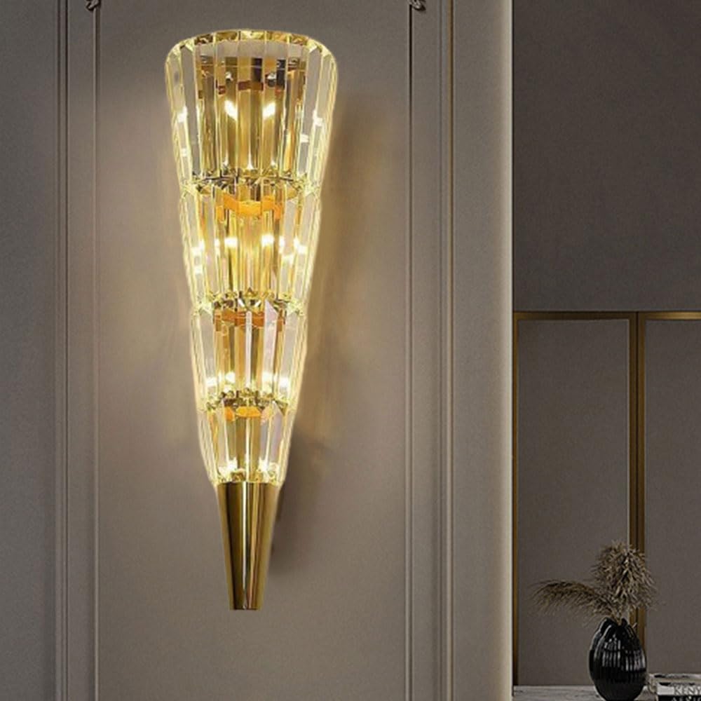 MYUYEE Crystal Wall Sconces,Stainless Steel Wall Light Fixtures,Luxury Indoor Wall Lamp,K9 Crystal Vanity Wall Mount Lamps,Industrial Sconce Wall Lighting For Bathroom Li