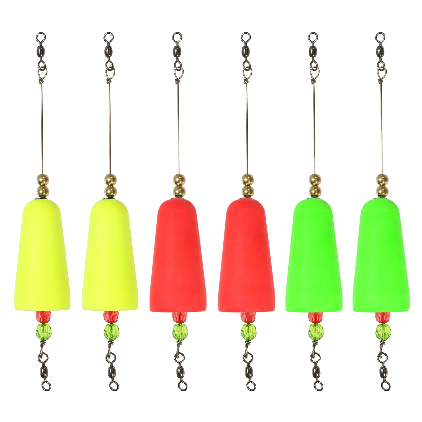 YELARXI Fishing Floats, 2.8In Slip Bobber with Copper Bead Fishing Tackle for Saltwater Freshwater Fishing Tackle (6 Pack, Red/Yellow/Green)