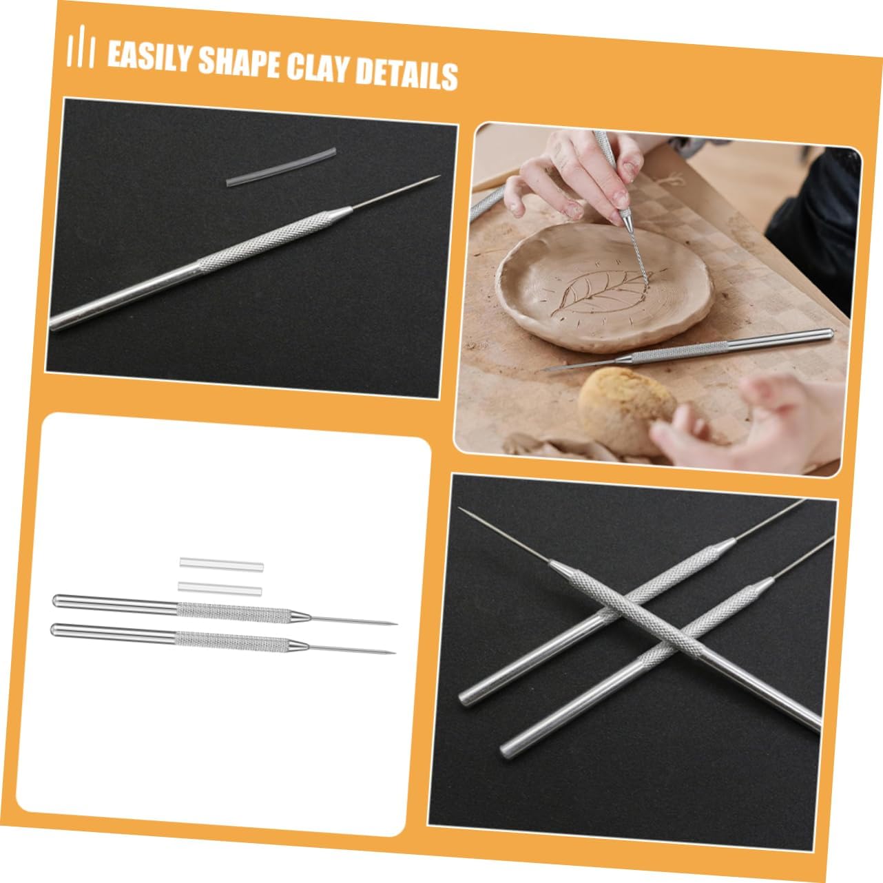 PERSELOSO 8pcs Clay Needle Tool Pottery and Sculpting Aluminum Detail Modeling Tools for Ceramic and Polymer Clay for Artwork and Handicrafts