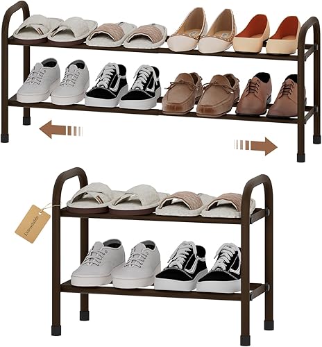 Miniatura 17 de Zapatero ampliable, zapatero pequeño de metal de 2 niveles, organizador de zapatos ajustable, estante de almacenamiento para armario, entrada, color