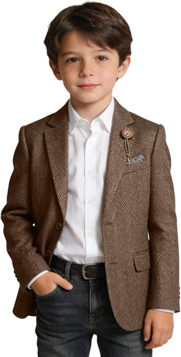 Retro Tweed Boys Jacket Suits Blazers Herringbone Slim Fit Suit Separate Wool Blend Wedding Prom Sport Coat for Kids Boy