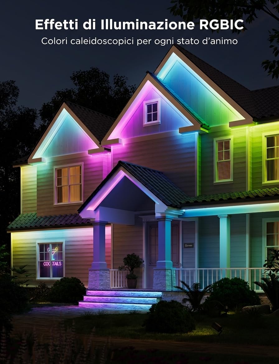 Govee Striscia luminosa a LED da 10 m per esterni, luci intelligenti per esterni, funzionano con Alexa e Google Assistant, IP65 impermeabile, luci esterne RGBIC per terrazze, decorazioni per feste
