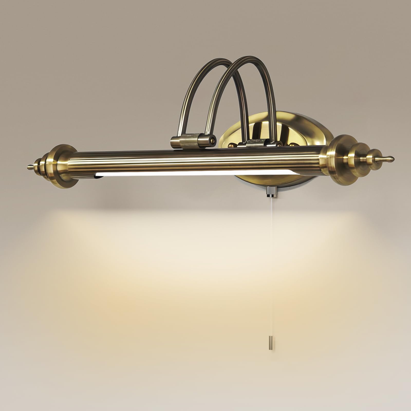 ACMHNC Lampada Da Specchio Bagno Vintage Con Interruttore Tirante, LED Lampada Da Bagno IP44 Luce Per Trucco Per Tavolo Armadio 4000K Lampada Da Parete Interni Retrò Girevole 240 °,Red bronze/65cm