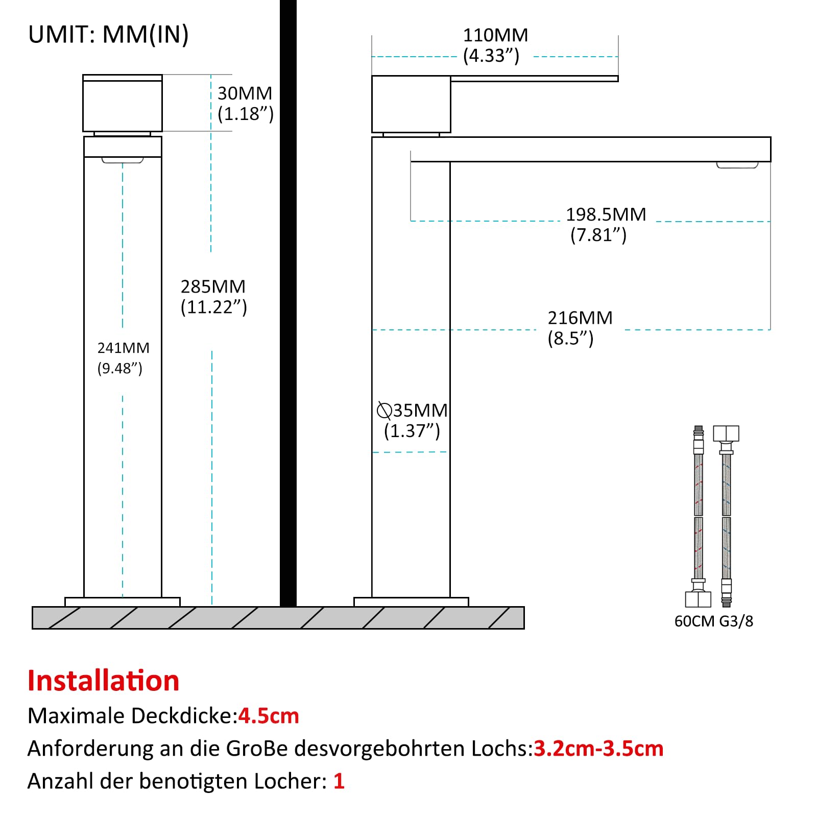 Robinet Lavabo Salle de Bain Haut, Mitigeur Lavabo Vasque à Poser