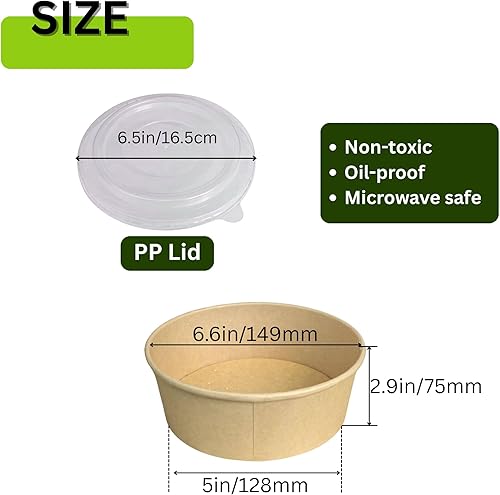 Miniatura 2 de Cuencos de papel redondos desechables de 34 onzas con tapa, 50 juegos de cajas de contenedores de delicatessen, a prueba de derrames, aptos para