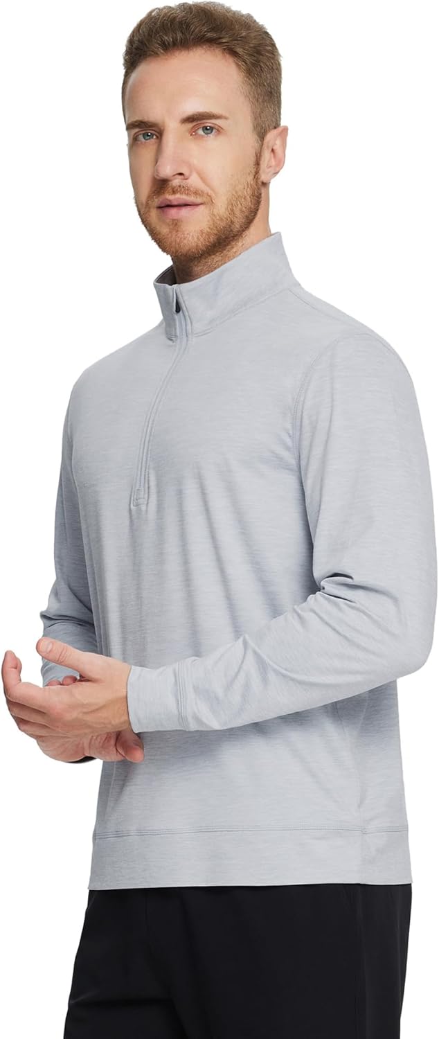 MICHEL ROUEN Quarter Zip Pullover Men Lightweight Dry Fit Mock Neck Midlayer Soft Sport 1/4 Zip Pullover Mens Heather Sweater - Image 2