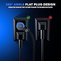 Vista 7 de Maximm Cable de extensión de enchufe plano giratorio de 360°, 0.3 m, 16 AWG, múltiple, extensión de salida, cable de conexión a tierra de 3 puntas