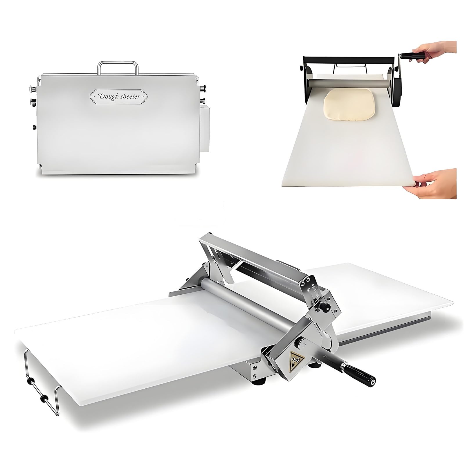 Laminoir à pâte Pliable, Machine Manuelle à laminer la pâte, Pas Besoin de Brancher, épaisseur réglable, Acier Inoxydable, pour Boulangerie, Pizza, Croissant Commercial