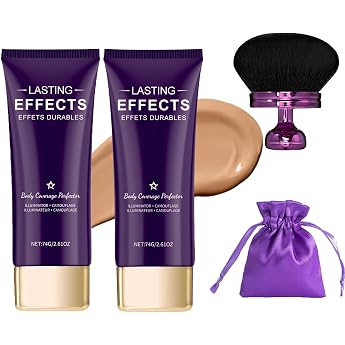 Long-Lasting Body Coverage Perfector All-Over Complexion Perfector with Extra Large Body Makeup Brush Leg and Body Scar Cover Make-up Tattoo Cover Waterproof Brown 2 Pieces