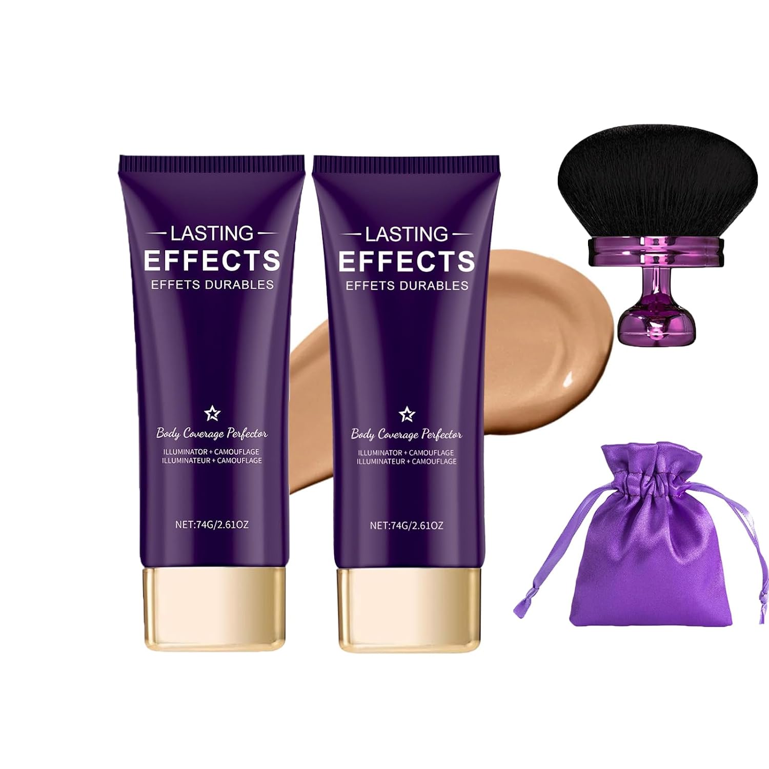 Long-Lasting Body Coverage Perfector All-Over Complexion Perfector mit Extra Gro er K rper Make-up-Pinsel Bein und K rper Narbe Abdeckung Make-up Tattoo Abdeckung Wasserfest Braun-2PC