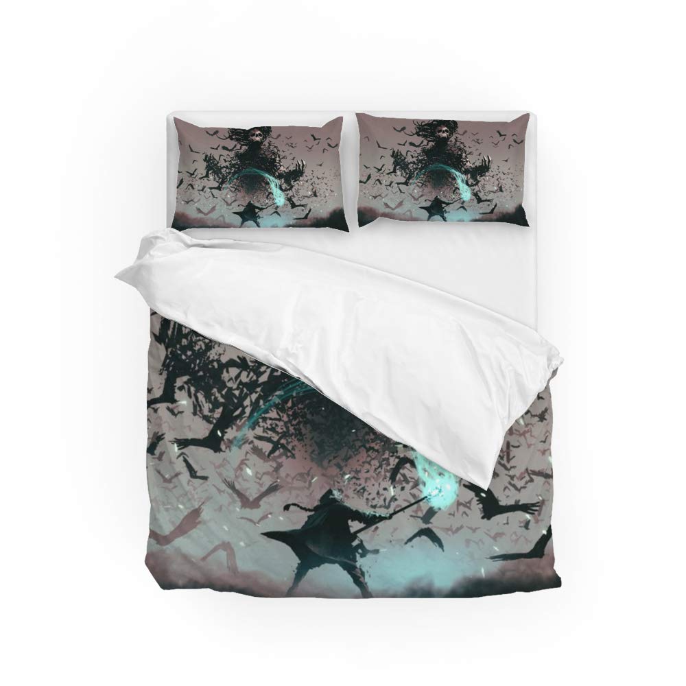 Parure de lit avec taies d'oreiller microfibre légère literie thème Magic Wizard Crows