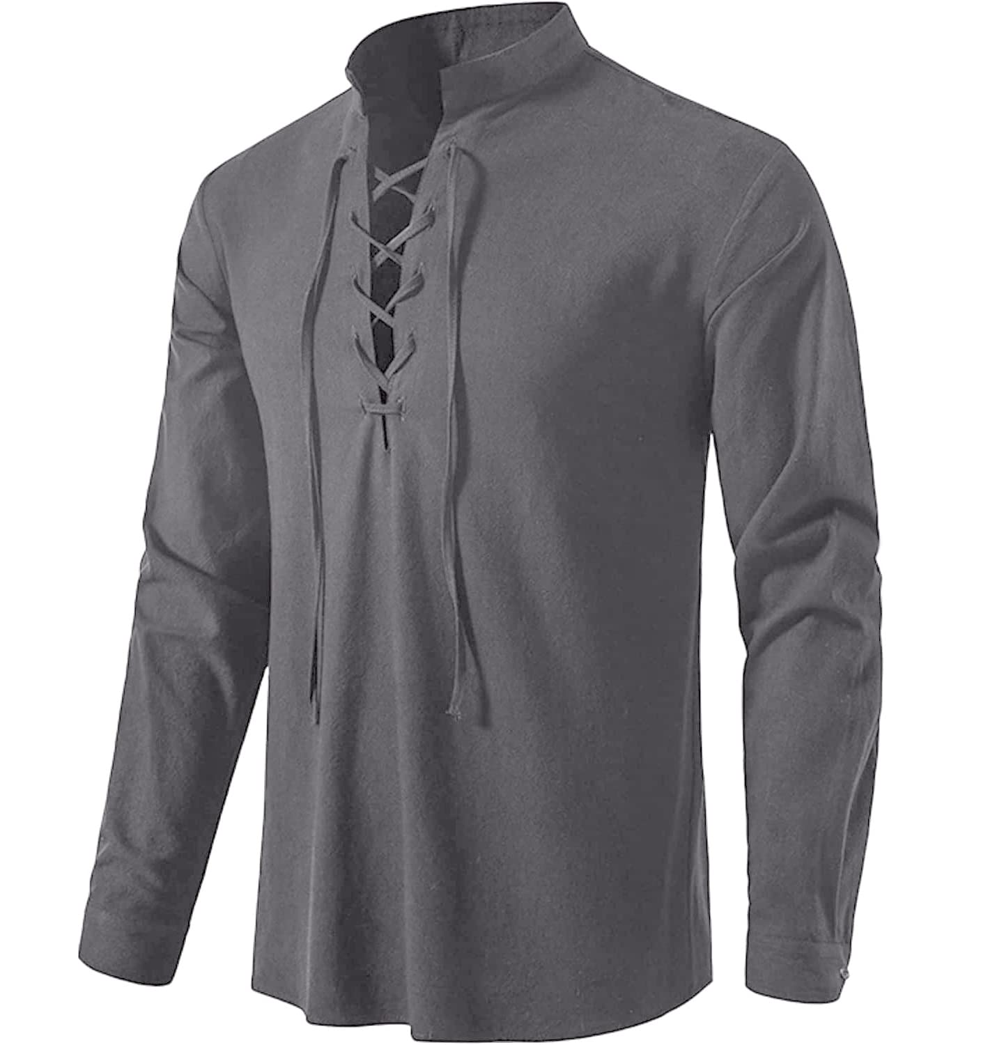 YawYews Mens Casual Fashion Kilt Shirt - Long Sleeves Outdoor Loose Fit Cotton Vintage V Neck Lace-up Scottish Ghillie Jumpers M-3XL