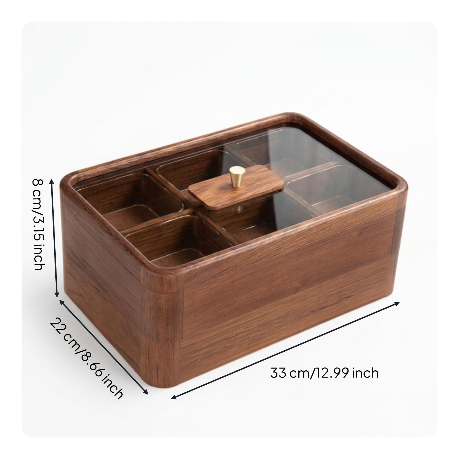 Plateau Service en Bois avec Couvercle Transparent et 6 Casiers pour Présenter Bonbons et Fruits Secs sur la Table