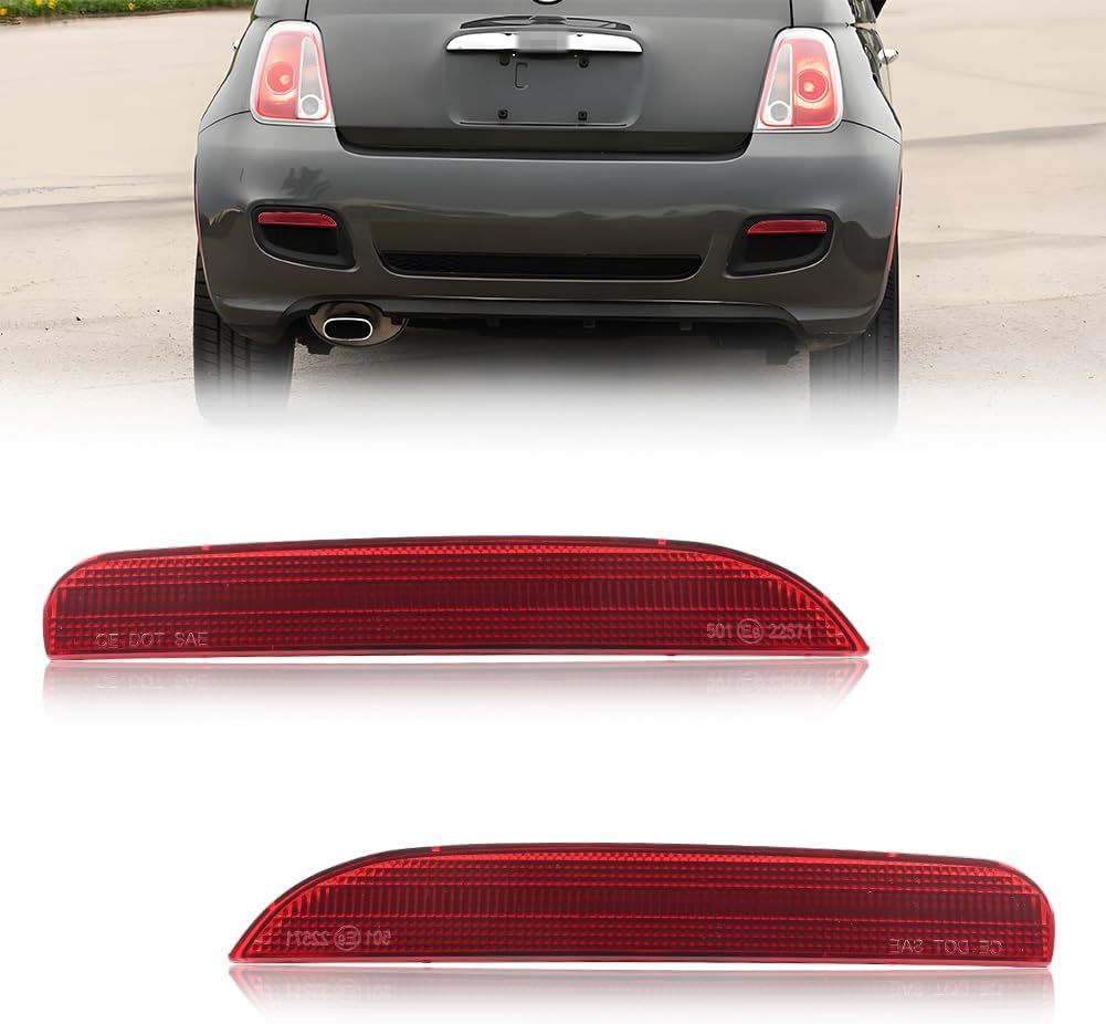 1 Pair Rear Bumper Reflector Compatible with Fiat 500 2012 2013 2014 2015 2016 2017, [DOT] [IP67 Waterproof] Rear Bumper Reflector Housing [No Bulbs], Replace OEM #68154575AA, Red Lens