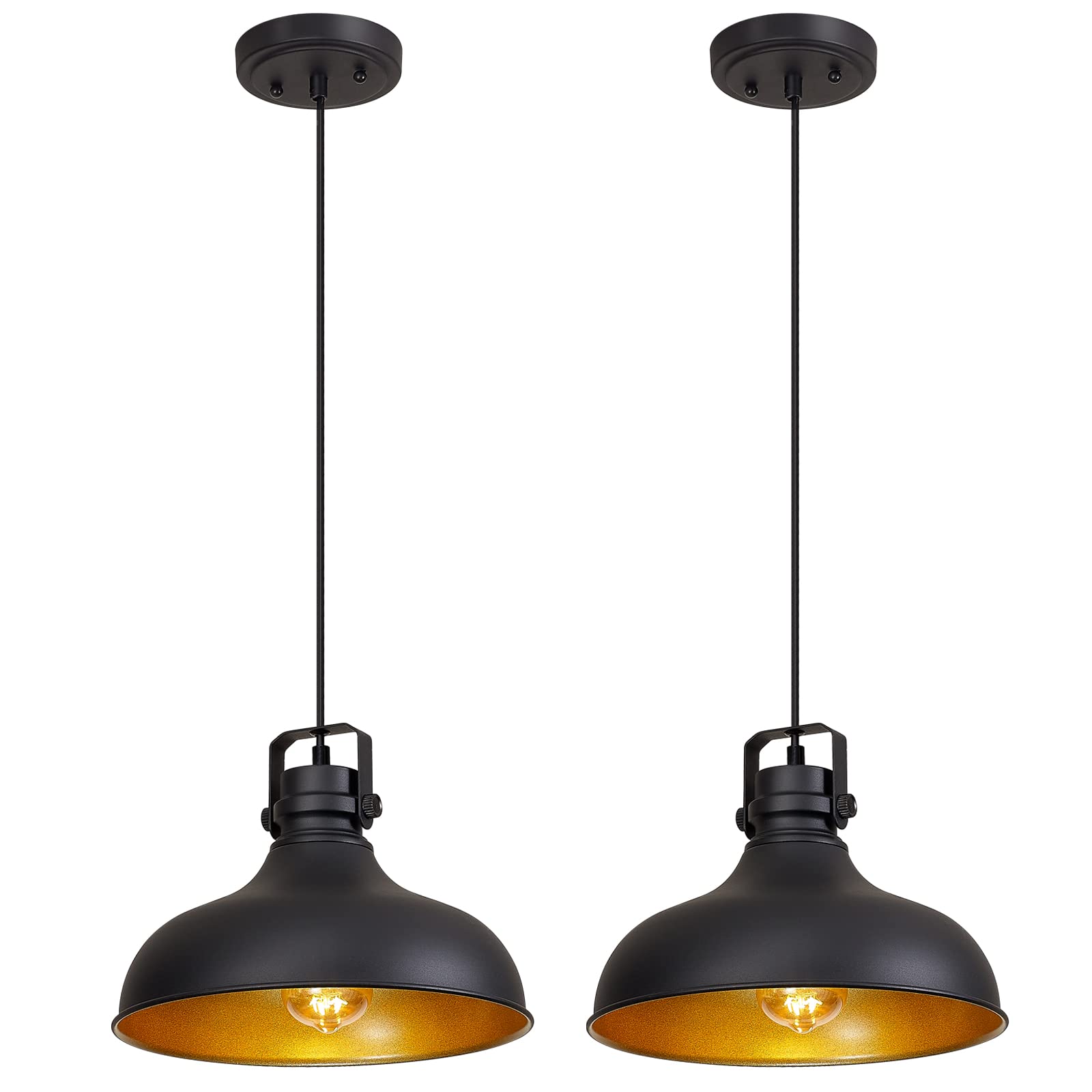 ALAISLYC Black Farmhouse Pendant Lights Matte Pendant Lighting for Kitchen Island Industrial Adjustable Height Vintage Dome Hanging Light Fixtures for Barn, Dining Room 2 Packs