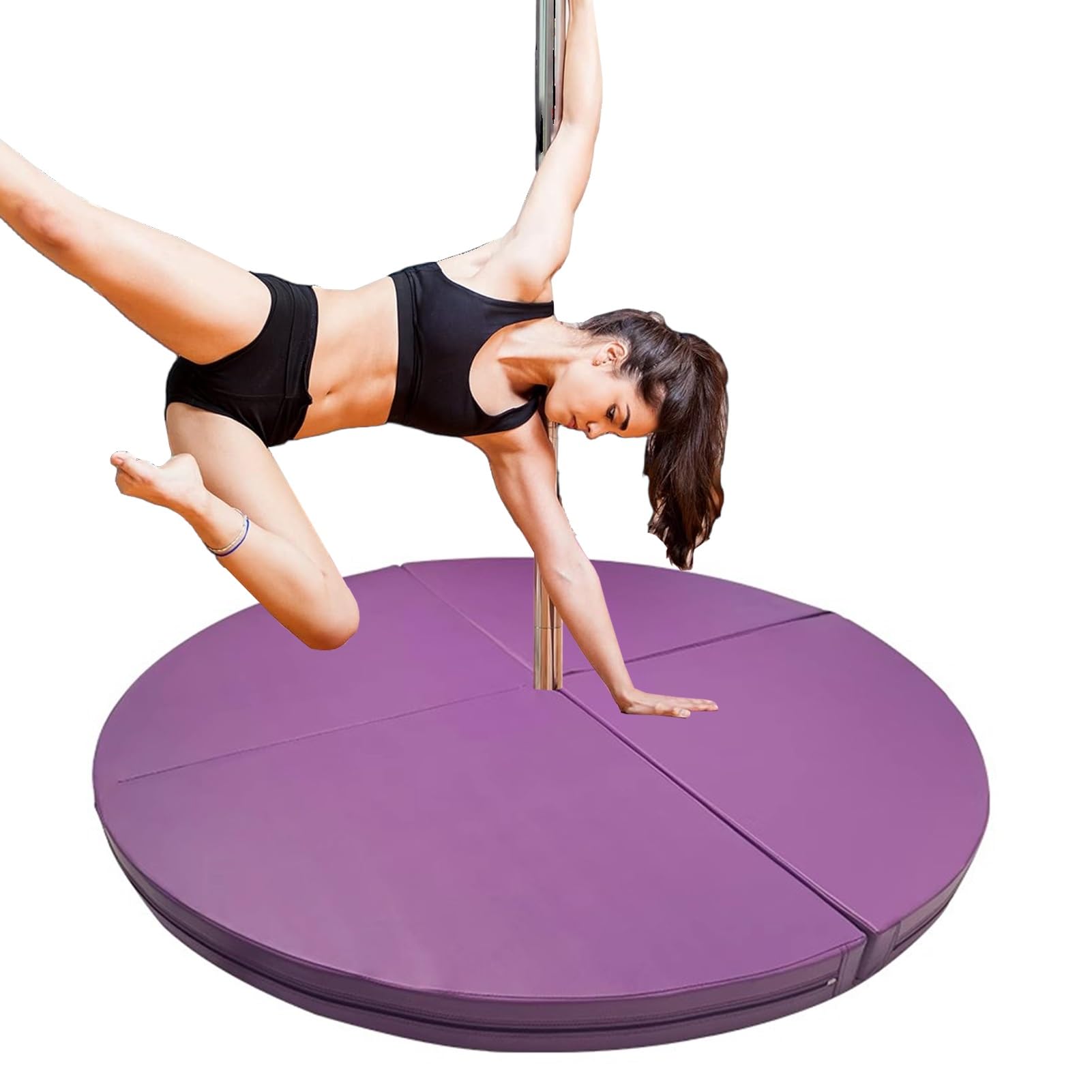 Wjftoday Purple Folding Dance Pole Crash Mat 4Ft 5Ft 6Ft - Safety Cushion For Aerial Silks, Stripper Pole & Dance Floor - Round Crash Pad For Fall Protection