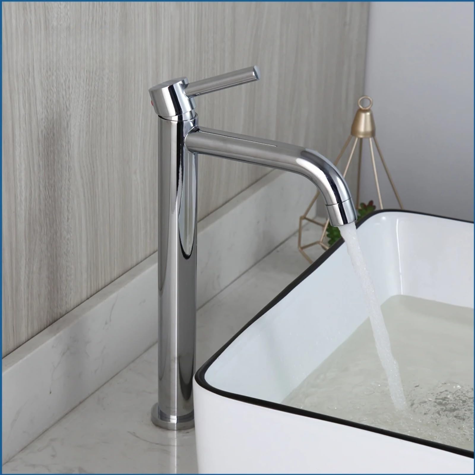 ZYCHSJXA Chrome Finished Bathroom Basin Faucet Deck Mounted Vessel Sinks Mixer Hot Cold Water Tap Long Size