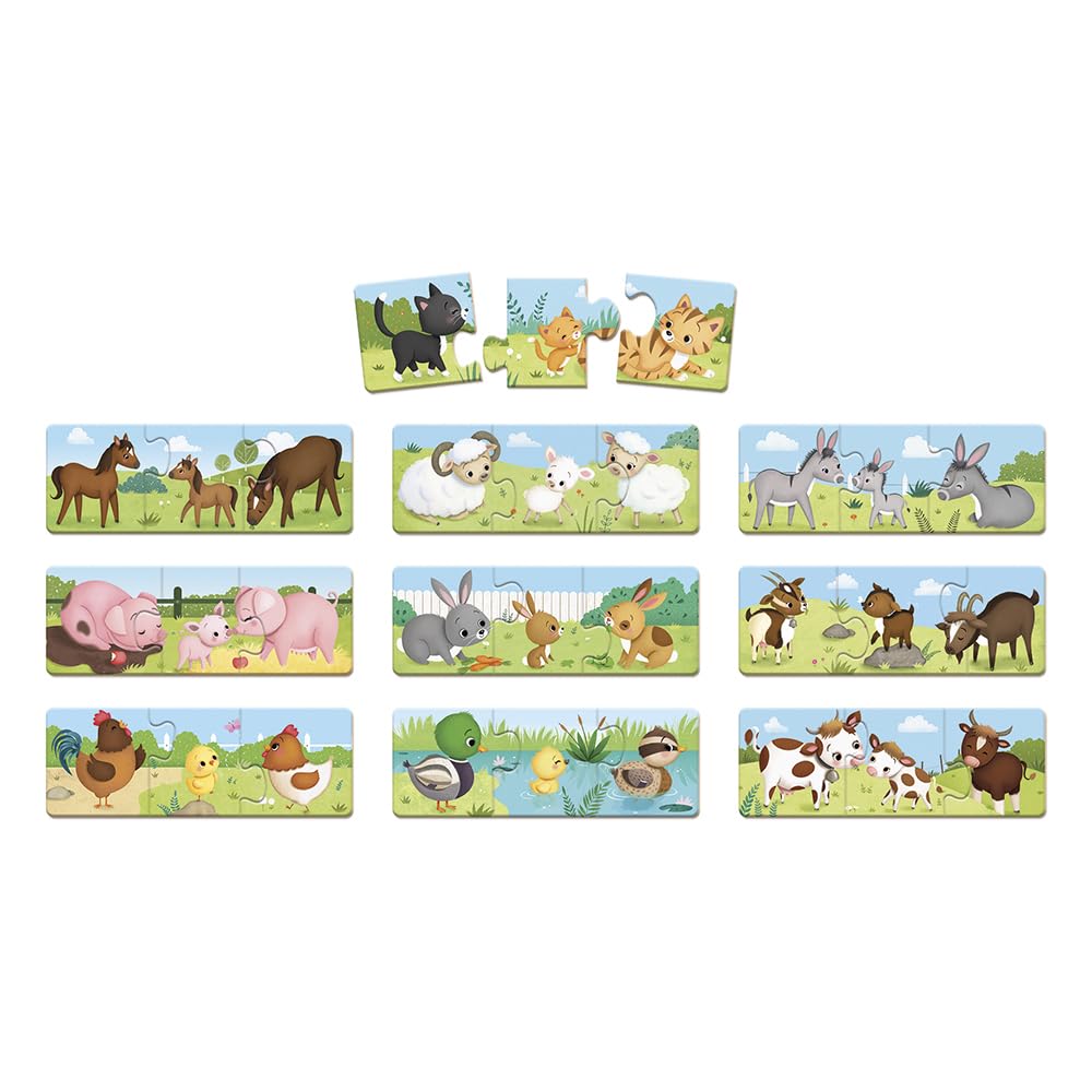 Janod - Dès 3 Ans - Puzzle Trionimo - 10 Puzzles de 3 pièces - 30 pièces - Animaux - Carton FSC - Jeux de mémoire et d'association - J02710