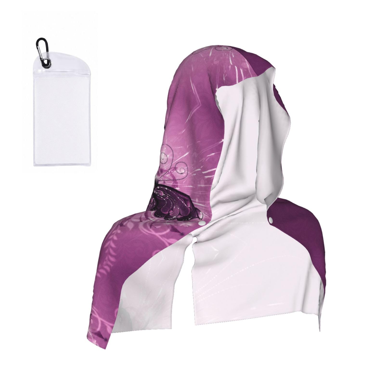 SATUSA Pink Butterfly Print Cooling Hoodie Towel, Cooling Towels For Neck And Face, Quick Drying Absorbent Cooling Head Towel Beach Camping Gym Construction(2pcs)