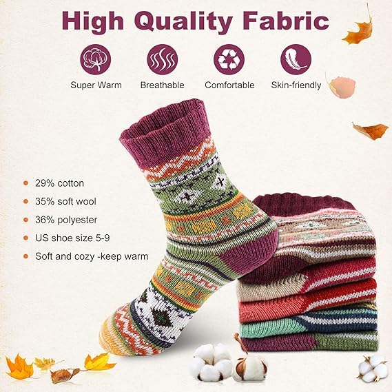 LKV 5 Pairs Wool Socks for Women - Cute Funny Fuzzy Warm Cozy Colorful Crew Socks for Women Men Fall Winter Christmas Stocking Stuffers Gifts Socks Knit - image 5