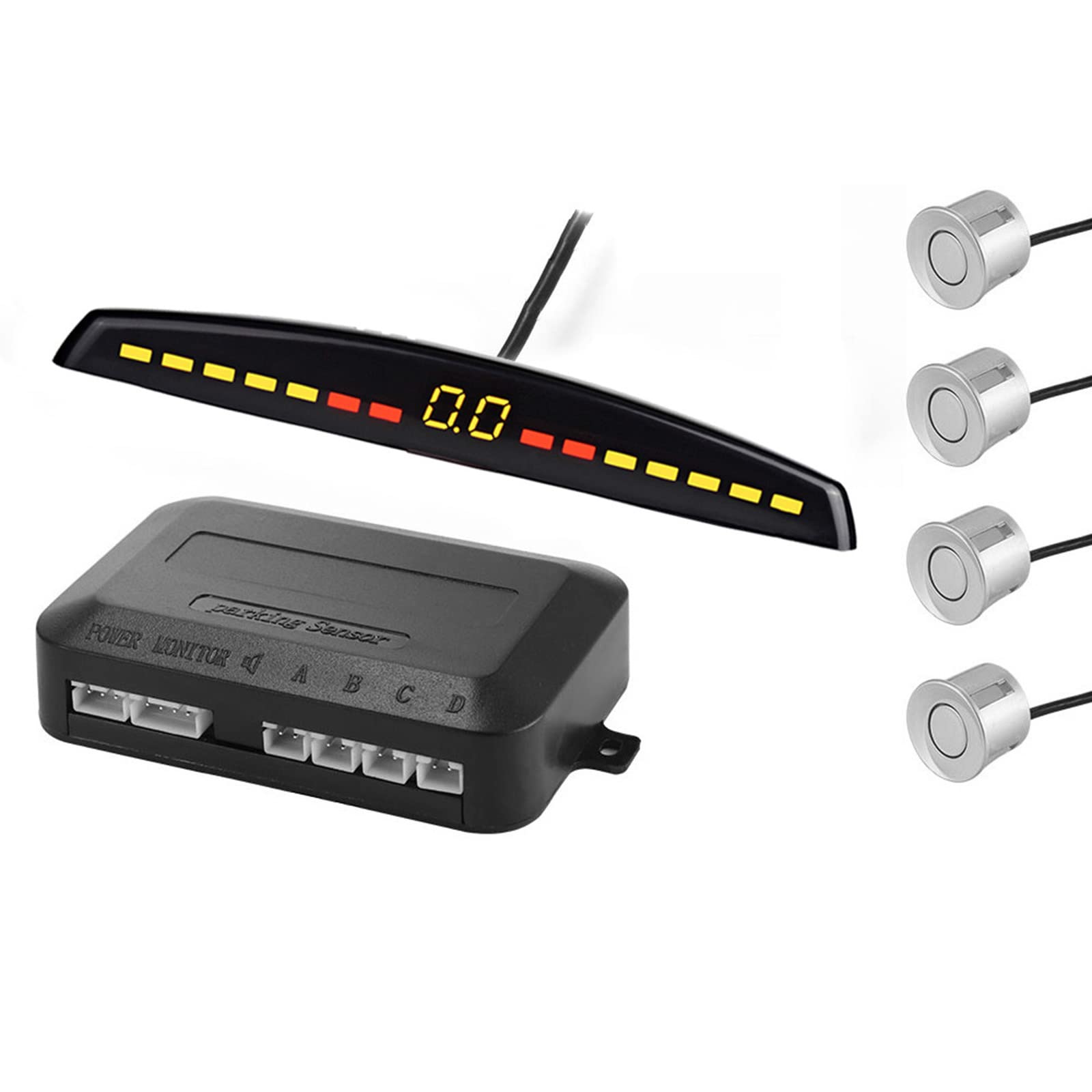 Voiture Parktronic LED Kit de capteur de stationnement Affichage rétro-éclairé avec Interrupteur système de détection de Moniteur Radar de Secours Inverse avec 4 capteurs