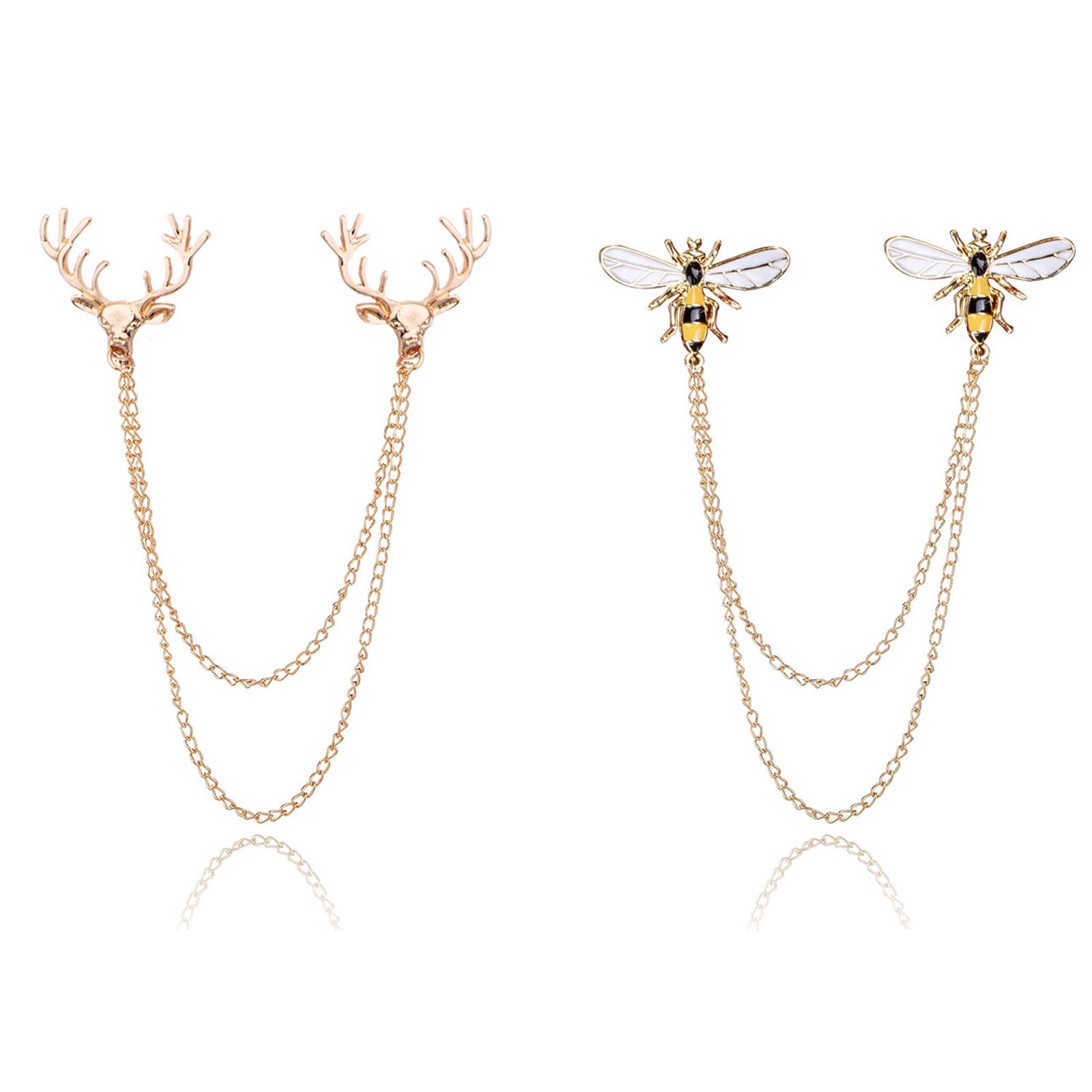 Lapel Pin for Men and Women Tassel Chain Brooch Punk Wolf Head Bee Collar Pins for Sambas Animal Design Suit Navidad Christmas Accessories Stocking