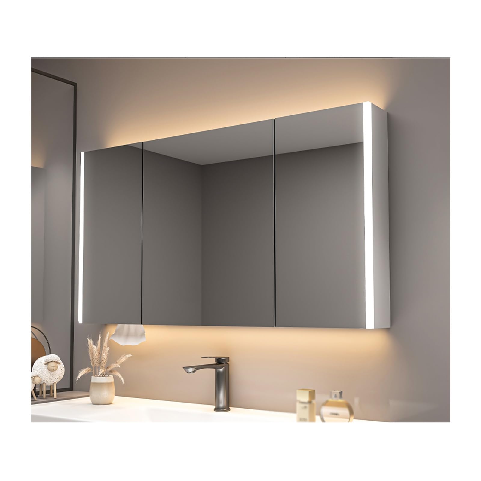 FLYIODFCXV bathroom mirror cabinet, Solid Wood Panel, High-Definition Mirror, Intelligent Defogging(White,A-100 * 70CM/39.4 * 27.5IN)