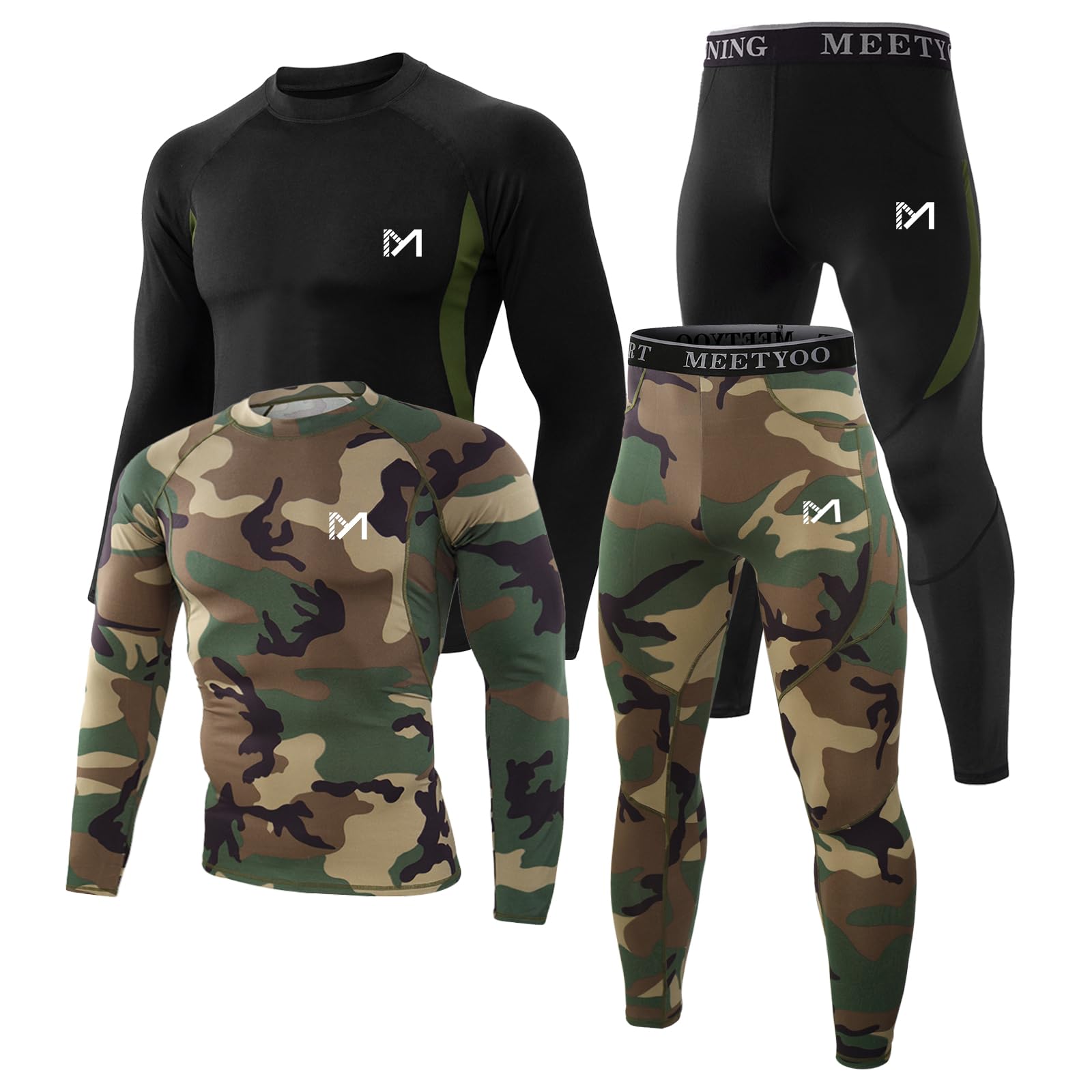 MEETYOO Thermal Underwear for Men,Men's Base Layer,2 Sets Long Johns Lined with Hunting Gear