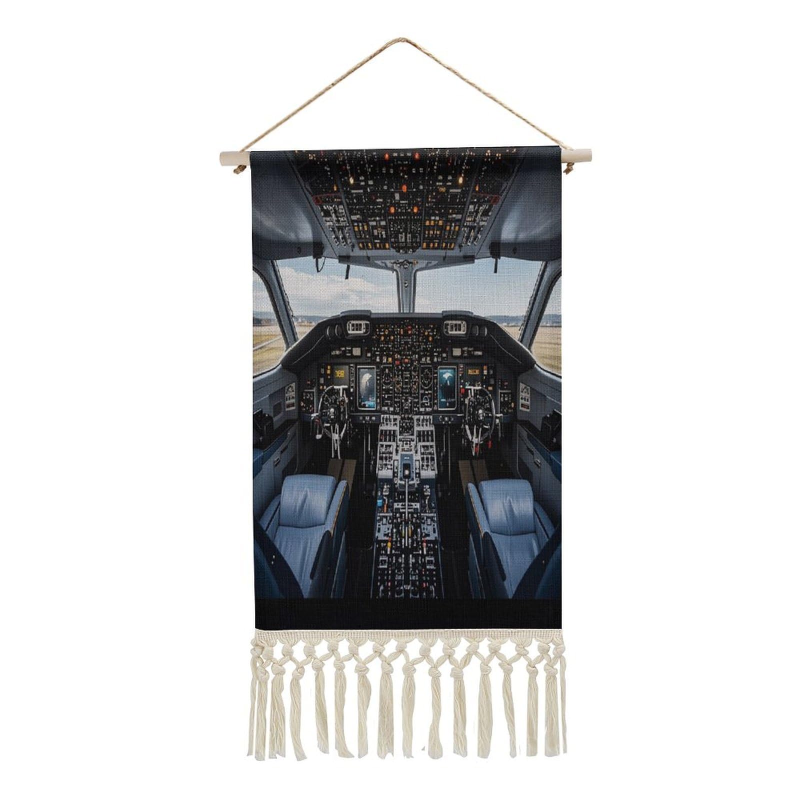 FekiLoot Airplane Cockpit Wall Art Print Decor Art Tapestry with Tassel Cotton Linen Hanging Poster Vintage Aesthetic Wall Art Poster Rustic Wall Art Decor for Home Bedroom Living Room Office
