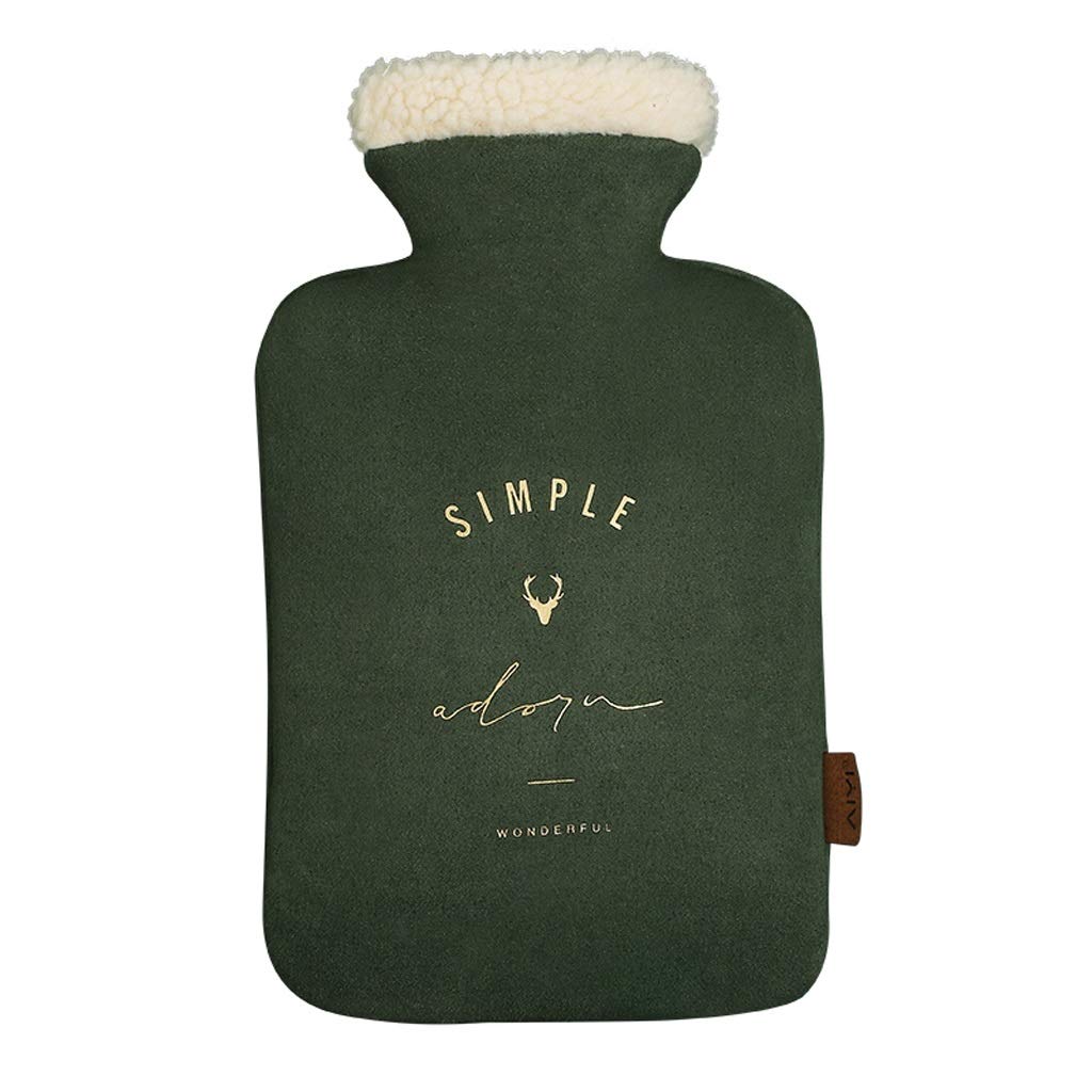 Botellas de agua caliente Botella goma clásica con cubierta punto Bolsa portátil reutilizable llena(Groen,M)