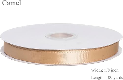 Vista 147 de Cinta de satén de poliéster de doble cara de color sólido, 1 pulgada de ancho, 100 yardas de largo, perfecta para bodas, envoltura de regalos, Oro