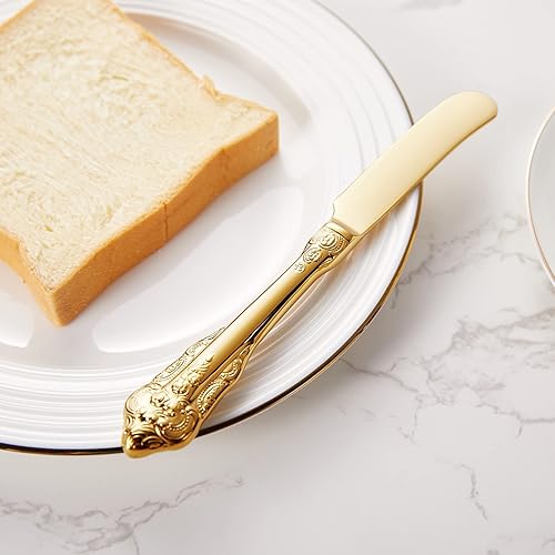 Miniatura 2 de KEAWELL Magnífico esparcidor de mantequilla de 6.9 pulgadas, acero inoxidable 1810, juego de 4, cuchillo de mantequilla dorado