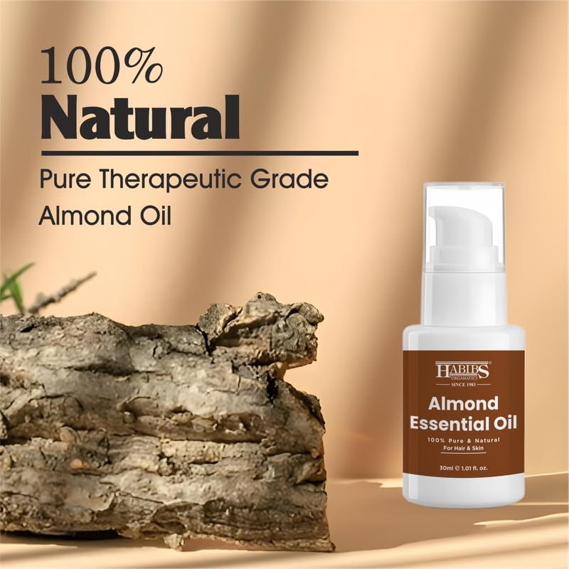 Image of Habibs Pure Sweet Almond Carrier Oil - 100% Natural, Cold-Pressed for Radiant Skin, Hair & Massage 30ML